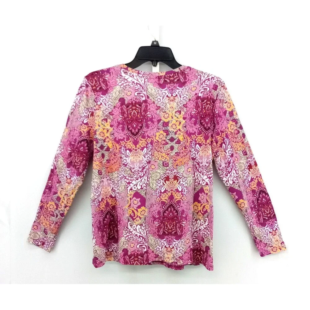Blue Sol Shirt Womens Large Pink Floral Long Sleeve Round Neck Lightweight Top